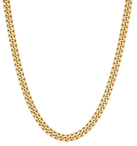 VEXXS Panzerkette Herren Kubanisch Edelstahl 18 Karat Vergoldet 4/5/6mm halskette Herren Kette,Goldkette für Herren Damen Männer Jungen, Schmuck Geschenk,46-66cm