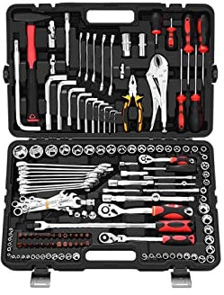 147Pcs Socket Wrench Drive Socket Set 72Tooth Ratchet Wrench,Open Ratcheting Spanner,Car Motorcycle Repair Toolbox (Chrome V)