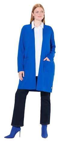 Ulla popken dam stora storlekar överdimensionerade plus size kofta, lång, öppen form, mjuk finstickad, Koboltblå, 54-56
