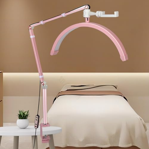 LED-Lampe Halbmond für Wimpernverlängerung und Nagelkunst – Professionelle Stehlampe für die Augenpflege (Rosa)