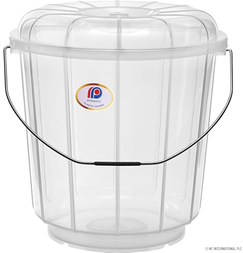Set Of 2 Multipurpose Plastic Bucket With Lid & Handles - Transparent 9L Storage, Organiser, Container, Cleaning | Plastic Bucket Bins & Lids, Sturdy Carry Metal Handle | Robust & Long Lasting