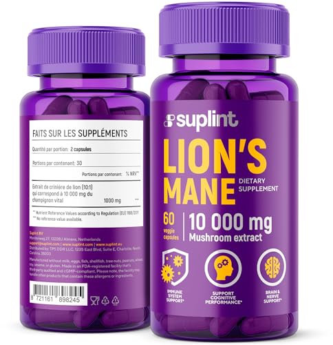 Lions Mane Kapseln 10000 mg – 10:1 Löwenmähne Pilz Extrakt (Hericium Erinaceus) – Ohne Gentechnik & Natürlich (60 kapseln)