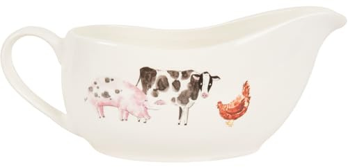 White Unique and Adorable Daisy Farm Gravy Boat Showcases Cute Farm Animal Design Dishwasher and Microwave Safe Enhances Your Dining Table Decor -N2