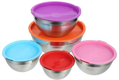 TIDTALEO 5pezzi Ciotole Acciaio Inossidabile Da Cucina Coperchi Ciotole Per Insalata e Zuppe Impilabili e Lavabili Lavastoviglie Design Elegante e Pratico Per Uso Domestico e Ristorativo