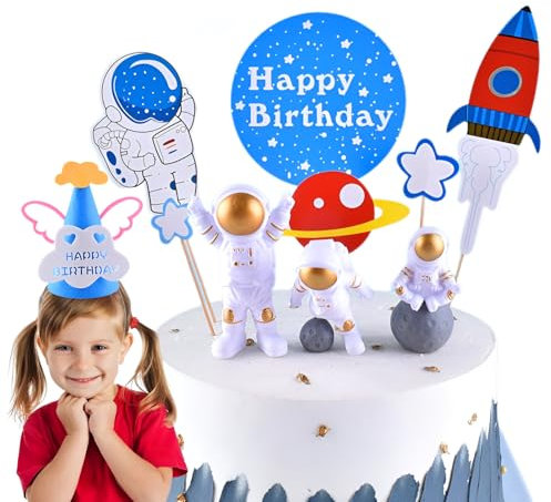 Astronaut Tortendekoration, Zliger 10 Stück Kuchen Topper enthält eine niedliche Geburtstag Hut, Tortendeko Geburtstag für Geburtstagsparty, Hochzeit, Themenparty
