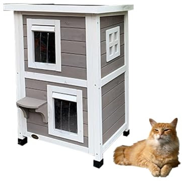Katzenhaus Outdoor Winterfest für Große Katzen Doppelschichtiges Design Katzenhöhle für Draußen Holz zu Öffnendes Dach, Einfach zu Montieren