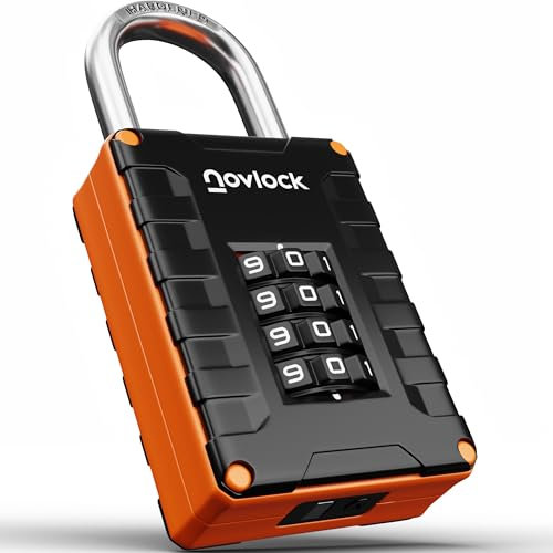 Locker Padlock with 4-Digit Code for Gym, School, Home, Work – Sturdy Combination Lock with Hardened Steel Shackle – 1-Pack, Black/Orange