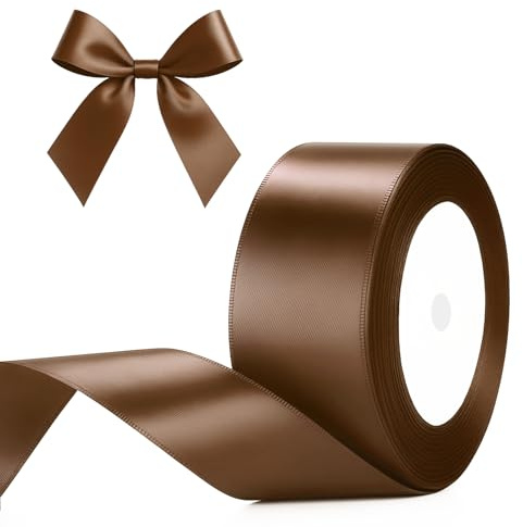 G2PLUS Dunkelbraun Satinband 40mm, Breit Dekoration Geschenkband, 22m Schleifenband zum Bastel, Dunkelbraun Dekoband für Geschenkverpackung, Dekoration