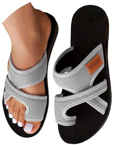 Yekdmxop Sandales orthopédiques d'été confortables pour femme, tongs, porte-arc avec coins élégants, chaussons à bout ouvert, respirant, flip flop, plante large, antidérapant, décontracté, sport
