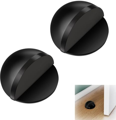 2pcs Black Door Stop, Door Stoppers for Floor Wall Protector Door Stop with Self-Adhesive for Home & Office Use, No Need to Drill