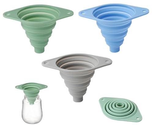 Embudo pequeño de silicona para botellas de agua, embudo plegable resistente al calor de 3 piezas con orificio para colgar para cocina y viajes