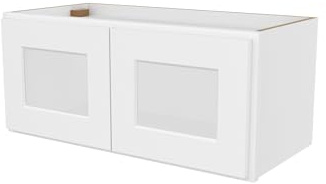 Furinno Shaker Wall Kitchen Cabinet, with 2 Doors, Glass Not Included, Ready to Assemble, 12 D x 27 W x 12 H, White