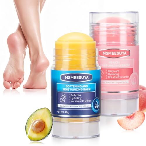 MSMEESUYA Foot Cream Stick Duo for Dry Cracked Heels and Feet, Moisturizing Heel Balm Set, Softening Foot Care Sticks for Rough Skin, Callus & Dryness, Original + Peach Hydration, 2-Pack