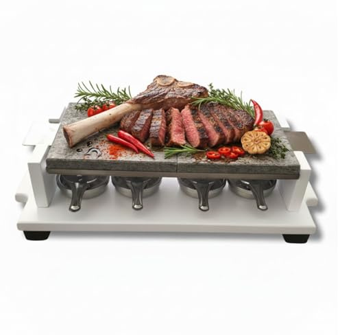 Piedra Volcánica de 20x40 para asar carne con 4 quemadores de alcohol-Modelo CN- Apto para horno-Fuego directo-Barbacoas