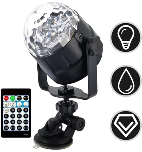 Baluue Lampada di Proiezione LED a 15 Colori USB con Telecomando Luce da Discoteca Rotante in Cristallo per Feste Decorazioni da Giardino e Auto Proiettore di Luce per Eventi e Club