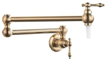 Krukfyllning Dubbelfogad Pip Fällbar Sträckbar Svängarm Vägg Mässing Köksblandare Ett Hål Tvågrepps Kökshandfat Läckagefri design(Brushed Gold B)
