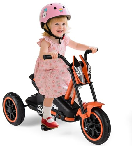 COSTWAY Tricycle Bébé Évolutif avec Guidon & Pédale, Vélo Enfant à 3 Roues avec Pare-Brise Cool, Draisienne pour Garçons Filles de 3 Ans+ (Orange)