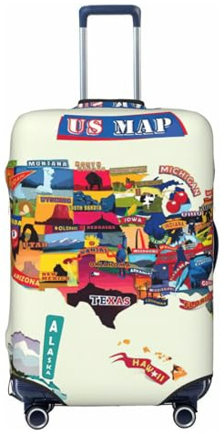 Liulannq Us Map Seashore Hochelastische auffällige Koffer-Schutzhülle, die Ihren Koffer vor Staub und Kratzern dekoriert und schützt., Schwarz , S