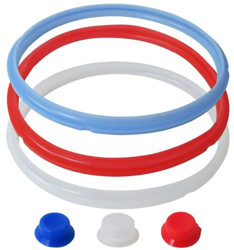 3Pcs Sealing Ring Set with Float Valve Caps for Instant Pot 5QT & 6QT Models – Includes Red, Clear & Blue Food-Grade Silicone Rings, Compatible for Instant Pot/InstaPot 5-6 Qt Pressure Cookers