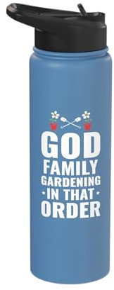 God Family Gardening Garden Lover Gardener Christian Faith Stainless Steel Insulated Water Bottle