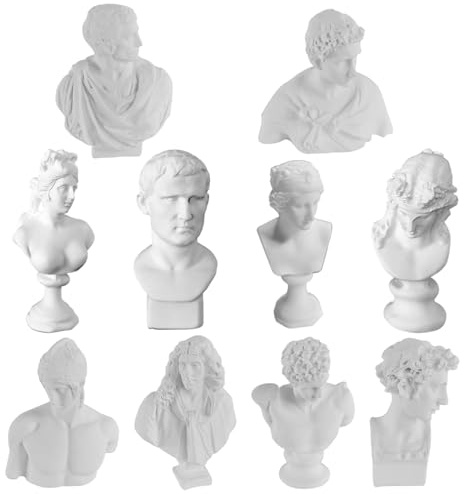 Ameble 10-pack byststaty, mini grekisk staty figurer för konststudie, detaljerad harts romerska skulpturer för teckningsreferens, skrivbordsdekor
