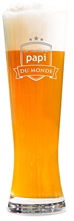 AMAVEL Verre à bière blanche avec gravure Le meilleur Papi du monde, Idée cadeau d'anniversaire pour le grand-père