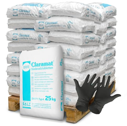 Claramat Siedesalz Tabletten 40 x 25kg (1000kg) Siedesalztabletten Regeneriersalz Enthärtersalz inklusiv 1 Paar ARNOMED Einweghandschuh