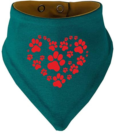 Hunde Wende- Halstuch Multicolor (Fb: Petrol-gelb (Gr.2 - HU 31-35 cm) Herz aus Pfoten
