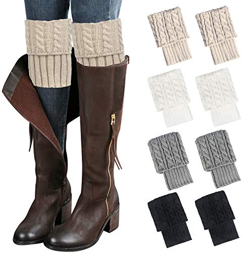 Loritta Womens Boot Socks, Winter Warm Knit Cuffs Leg Warmers Gifts, F-style 06(4 Pairs), Large