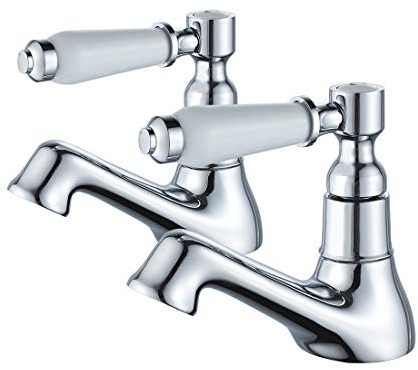 Luckyhome Traditional Basin Tap Pair,Twin 1/2 Hot and Cold Bathroom Pillar Tap with 2 Ceramic Handles,Chrome Brass