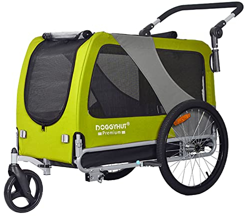 DOGGYHUT® Premium XL 80106 2 i 1-cykel- och löpvagn för hundar på 23–45 kg, hundsläp för cykel (grön citron)