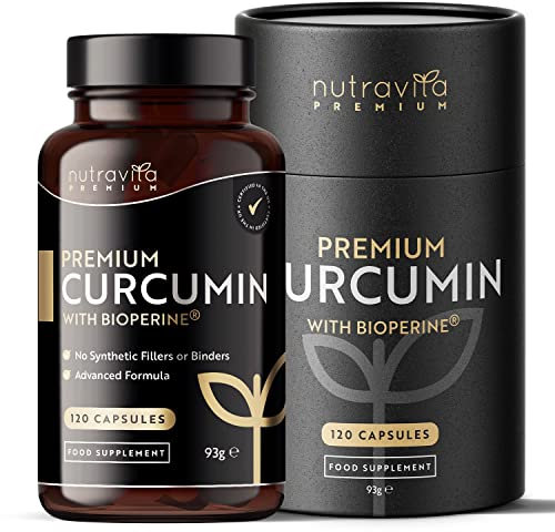 Premium Curcumin 95% Curcuminoids with Bioperine® - 120 High Strength Vegan Capsules - Turmeric Curcumin and Bioperine® (Black Pepper Extract) to Enhance Absorption - Made by Nutravita