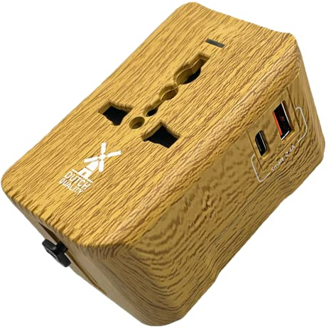 Reiseadapter Weltweit, Universal Reisestecker mit 2USB und 1AC Steckdose| Schnellladung | Internationaler Steckdosenadapter, Weltweit für 200+ Länder | Universaladapter für USA England Thailand - Holz