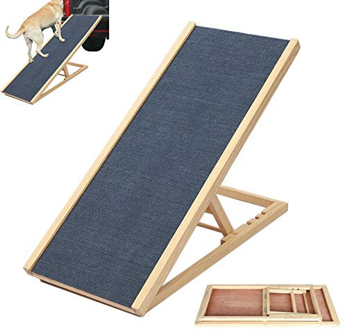 DayPlus Massivholz Hunderampe für Auto, 2 Höhenverstellbare, Welpe Hunderampe Sicherheit Haustier Rampe, mit Rutschfesten Teppich Haustiere Leiter, H 30-40cm