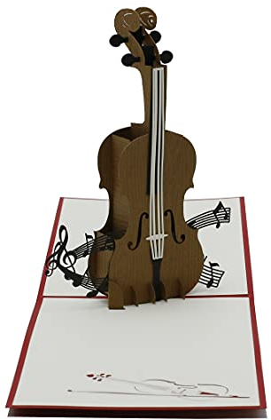 design3dkarten® Pop Up Karte Geige, ideal als Musik Gutschein für das Theater, Konzert oder die Oper. Ein besonderes Geschenk für Musiker und Geigenspieler, inkl. Umschlag