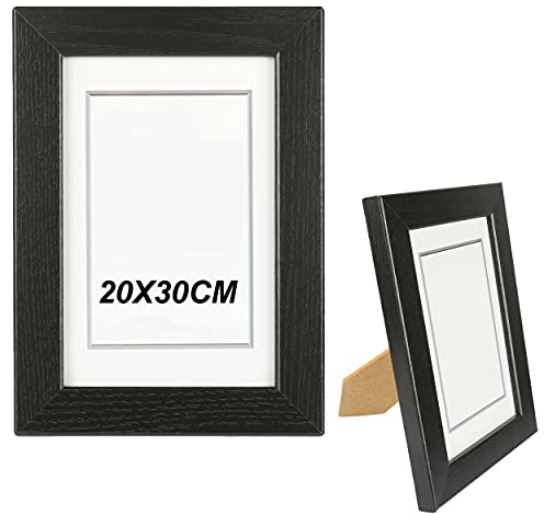 H HANSEL HOME Holz Bilderrahmen 20x30cm, Holz Fotorahmen Schwarz mit Glasplatte für Tisch und Wand