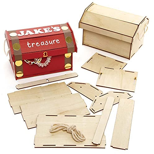 Baker Ross FE330 Kits de Madera Cofre del Tesoro - Paquete de 2, manualidades de madera para que los niños decoren y exhiban, actividad educativa para niños