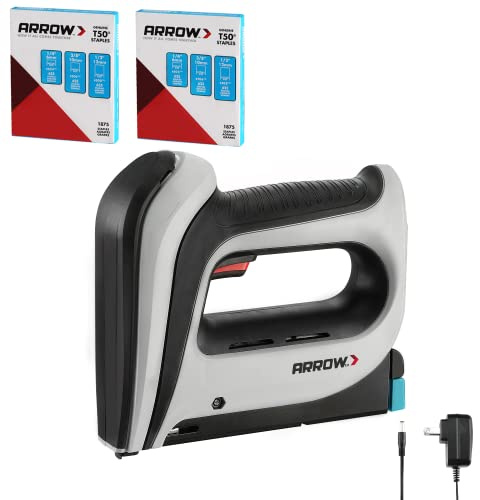 Arrow T50DCD Kit de pistola de grapas inalámbrica, grapadora eléctrica con 3750 piezas T50 1/4, 3/8, grapas de 1/2, para tapicería profesional y proyectos de bricolaje
