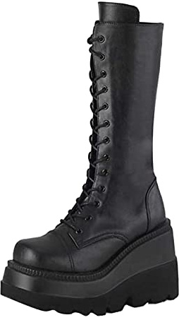 Xmiral Stivali donna Scarpe Stringate Basse Piattaforma Scarpe grosse Zeppe Punk Goth Cerniera Stivali a metà polpaccio