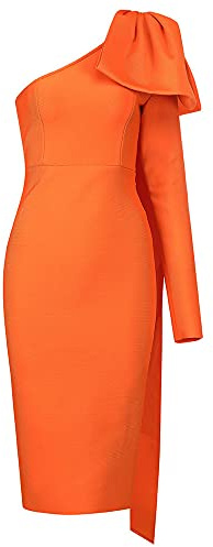 TkgDE Damer bal party bandage aftonklänning en långärmad celebrity knälång bandage klänning orange, apelsin, M