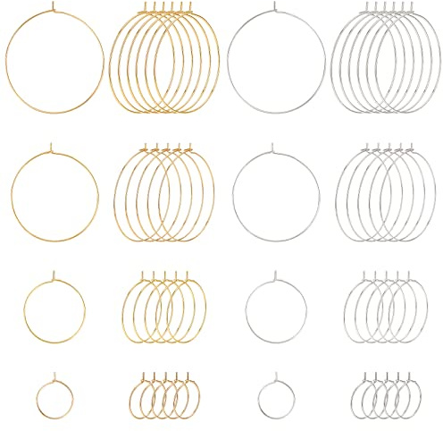 SUNNYCLUE 48 Stück Edelstahl-Creolen Im 8-Stil Weinglas-Charm-Ringe In 4 Größen Offener Ohrring-Perlenring Für DIY-Handwerk Ohrring-Partybevorzugung Anhängerherstellung, Silber & Golden