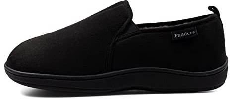 Padders Mens Slippers G Fit Side Stitched Washable - BLACK MICROSUEDE Size 11