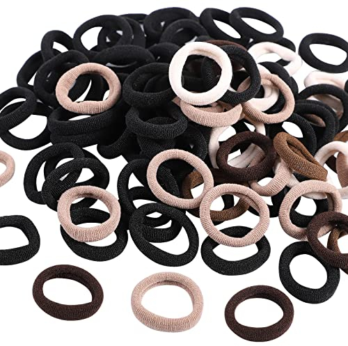 100 Stück Haargummi Damen, Mini Haargummis Mädchen in Schwarz und Farbverlauf in Kaffeefarbe, Baby Haargummi Metallfreie für Mädchen-Pferdeschwänze