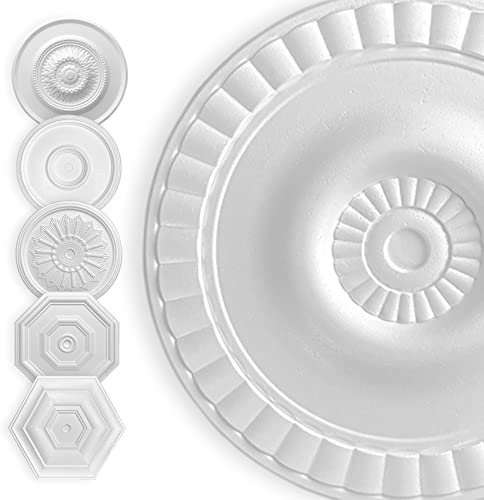 HEXIM Stuckrosette Styropor EPS weiß, Deckenrosette rund & eckig, Innendekor für Decke & Wand, Stuckrosettn Lampe Wanddekoration Schlafzimmer Barock (50x50 cm Meeresleuchten)