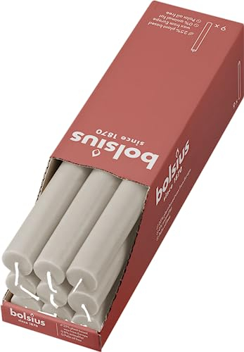 Bolsius - Rustik Stabkerzen - Hellgrau - 9 Stück - 27 x 2.3 cm - Länge Brenndauer 13 Stunden - Unparfümierte - Enthält Natürliches Pflanzenwachs - Ohne Palmöl