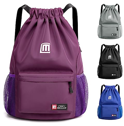 Sarsumir Mochila Cuerdas para Mujer Hombre, Impermeable Bolsa de Cuerdas Gran Capacidad Mochila Deportiva para Compras Yoga Deporte Viajes, Morado