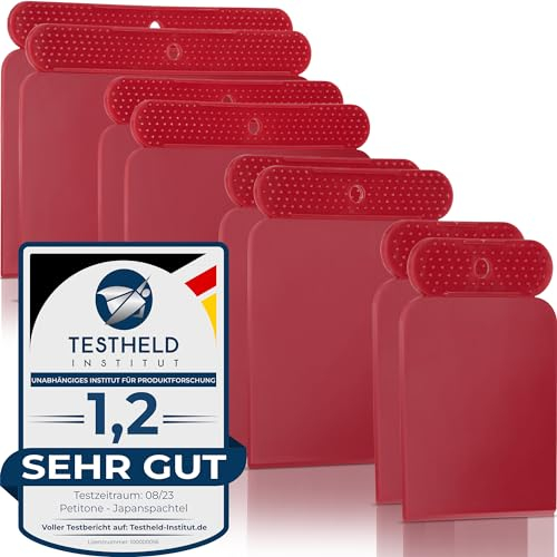 PETITONE Japanspachtel – 8tlg Premium Kunstoff Spachtel Set - Leicht zu reinigender Flächenspachtel - Spachtel Werkzeug - Extra große Griffnoppen - Spachtel Acrylmalerei - Besonders Präzise 45°-Kante