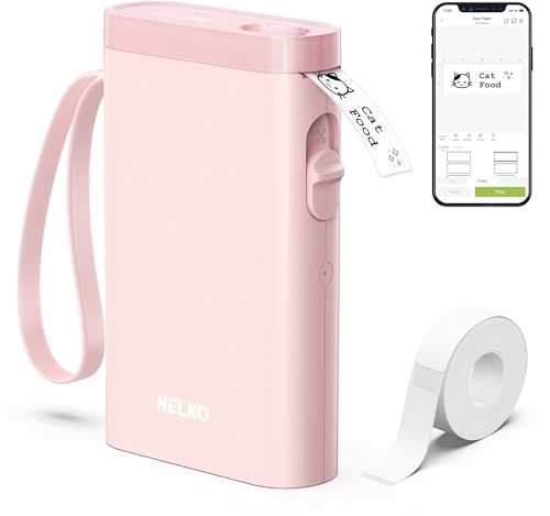 Nelko Label Maker Machine with Tape, P21 Portable Bluetooth Label Printer, Wireless Handheld Sticker Maker Mini Label Makers with Multiple Templates for Organizing Storage Barcode Office Home, Pink