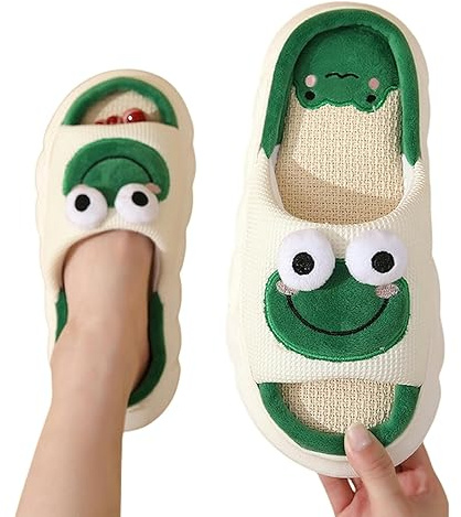KATIAK Plüsch Hausschuhe Lustige Kawaii Kuhschuhe Universelle Innenhäuser -Hausschuhe-Frosch-40-41 (Passform 39-40)