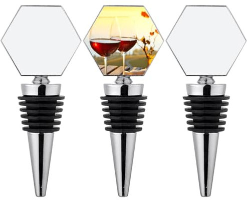 3 Pcs Sublimation Blank Wine Bottle Stoppers Reusable Zinc Alloy Wine Stoppers Blank Heat Transfer Red Wine Stoppers DIY Blank Wine Accessories for Bar Party Wedding(Hexagon)